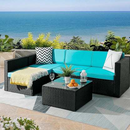 Ensemble de meubles de jardin Bossin 5 pièces, canapé de jardin, ensemble de conversation en osier pour l'extérieur et l'intérieur avec table