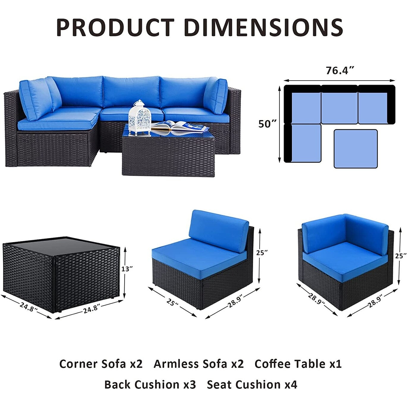 Ensemble de meubles de jardin Bossin 5 pièces, canapé de jardin, ensemble de conversation en osier pour l'extérieur et l'intérieur avec table