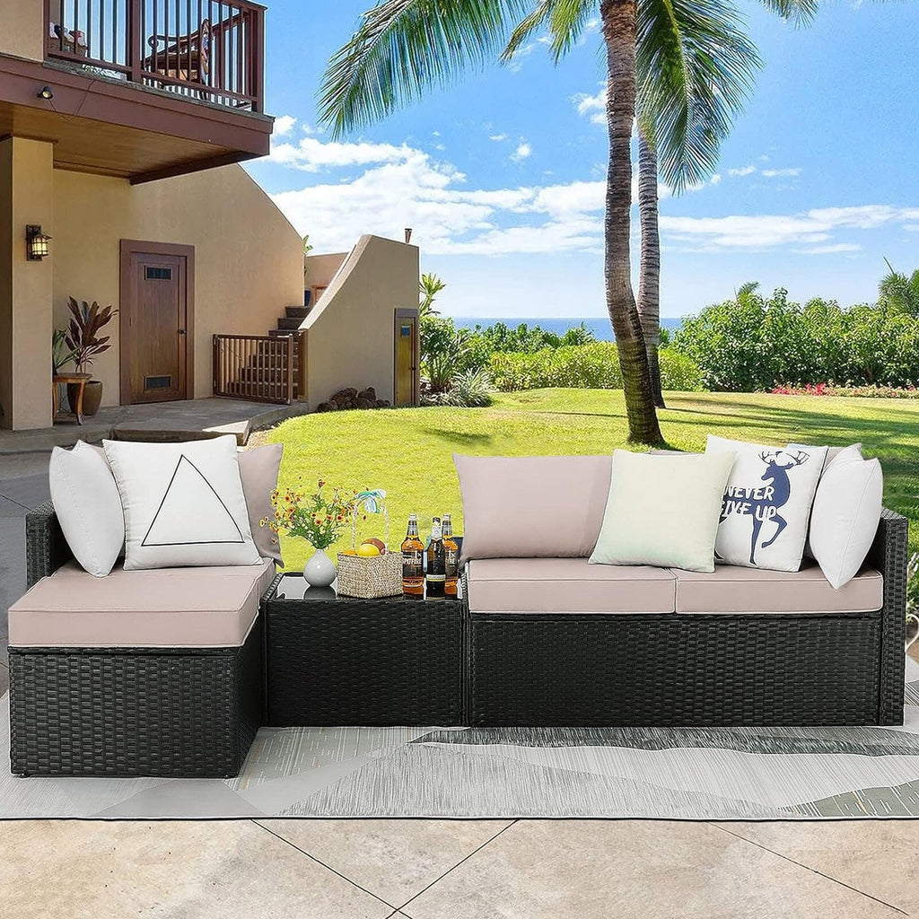 Ensemble de meubles de jardin Bossin 5 pièces, canapé de jardin, ensemble de conversation en osier pour l'extérieur et l'intérieur avec table