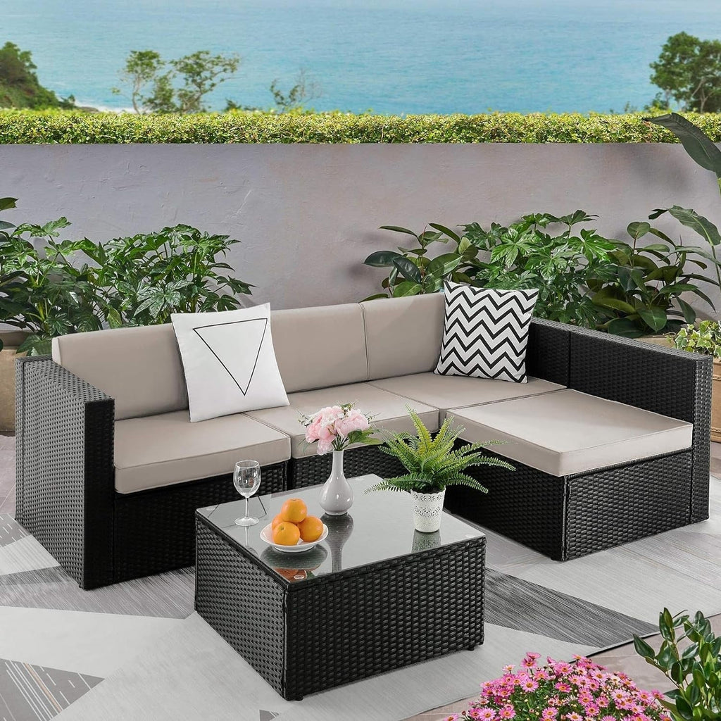 Ensemble de meubles de jardin Bossin 5 pièces, canapé de jardin, ensemble de conversation en osier pour l'extérieur et l'intérieur avec table