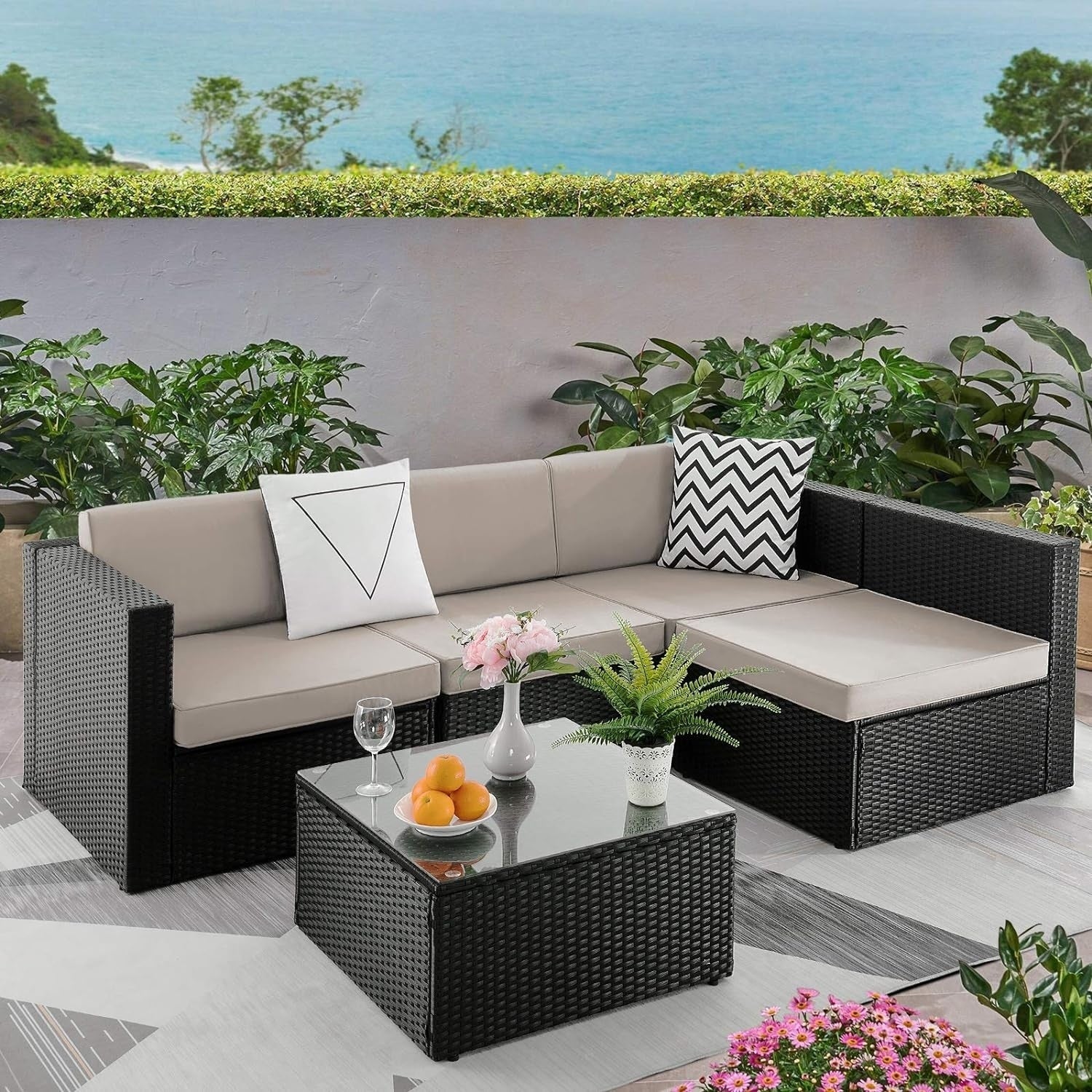 Ensemble de meubles de jardin Bossin 5 pièces, canapé de jardin, ensemble de conversation en osier pour l'extérieur et l'intérieur avec table