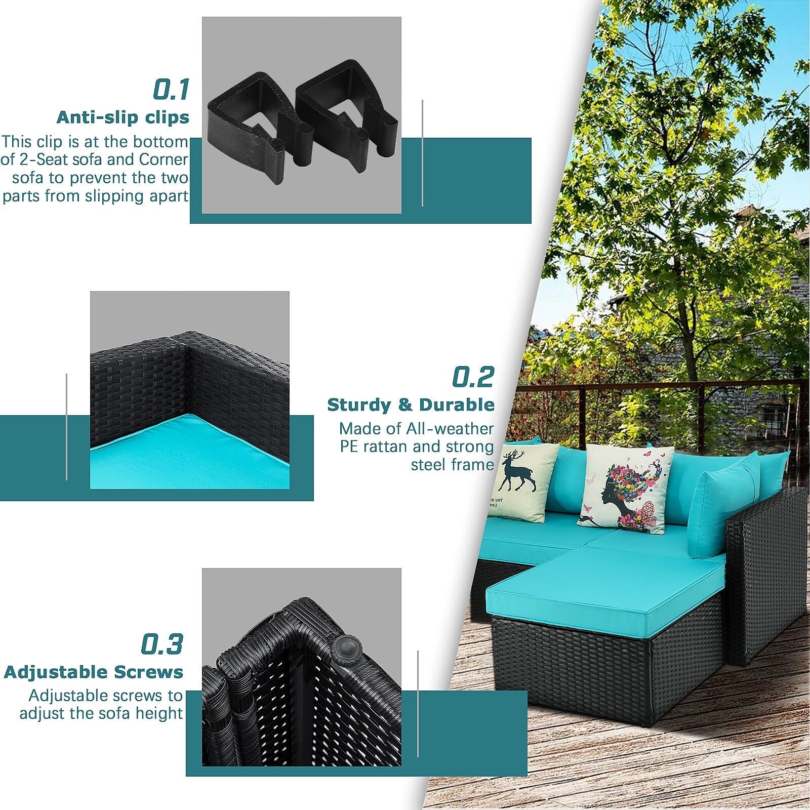 Ensemble de meubles de jardin Bossin 5 pièces, canapé de jardin, ensemble de conversation en osier pour l'extérieur et l'intérieur avec table