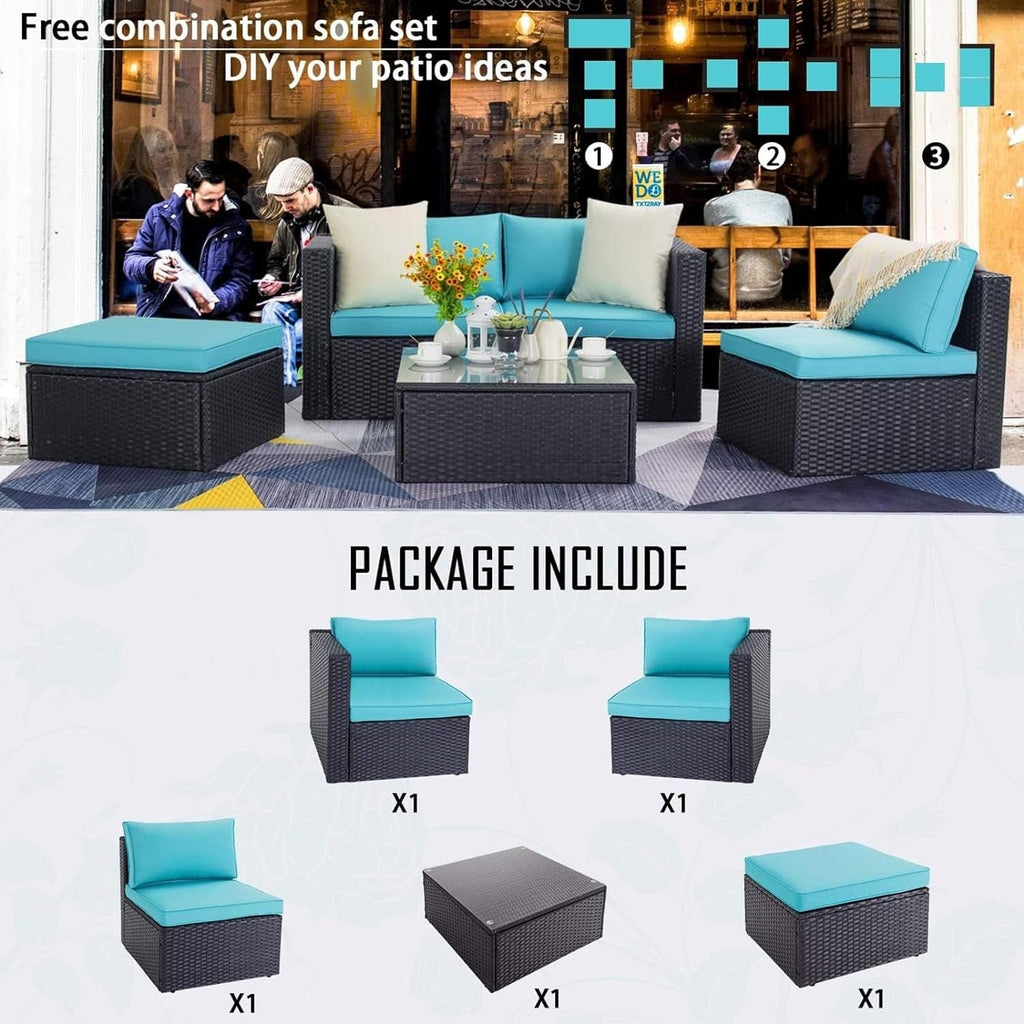 Ensemble de meubles de jardin Bossin 5 pièces, canapé de jardin, ensemble de conversation en osier pour l'extérieur et l'intérieur avec table