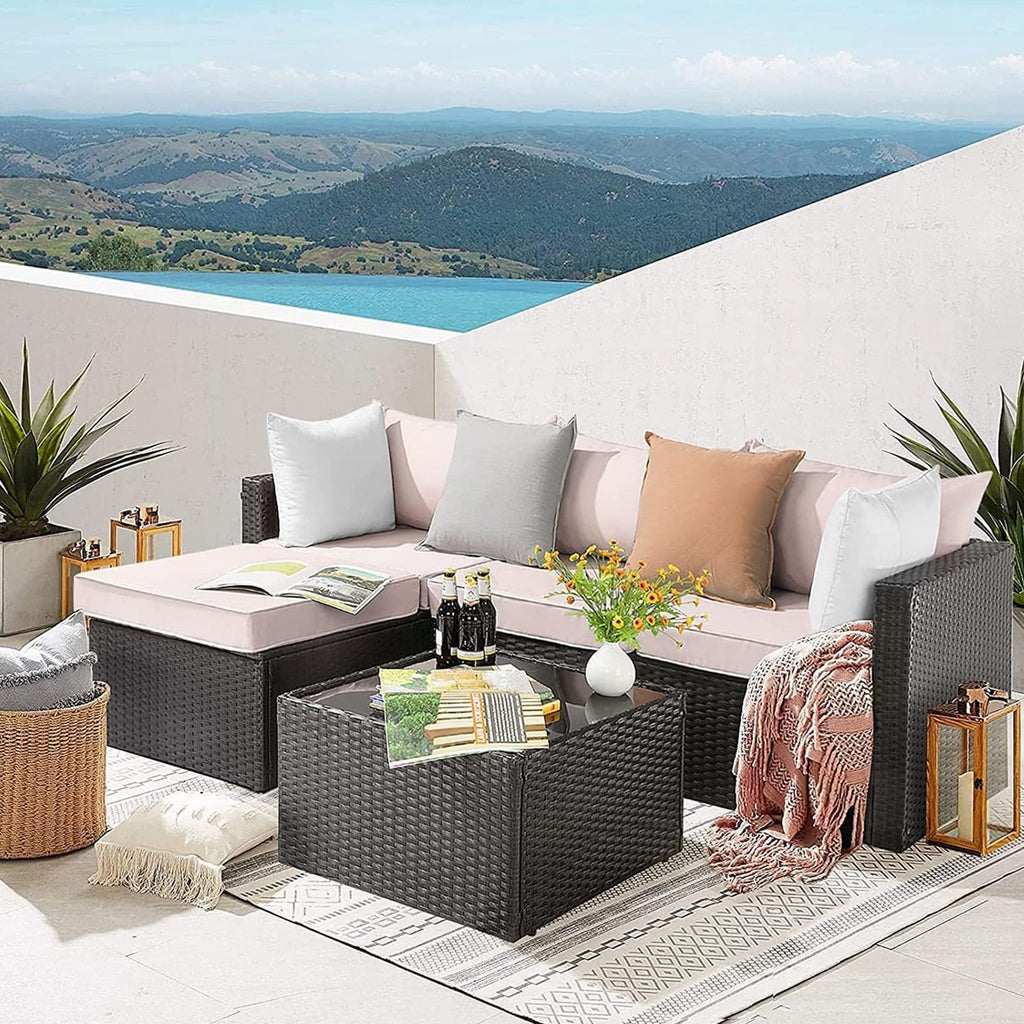 Ensemble de meubles de jardin Bossin 5 pièces, canapé de jardin, ensemble de conversation en osier pour l'extérieur et l'intérieur avec table