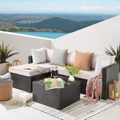 Ensemble de meubles de jardin Bossin 5 pièces, canapé de jardin, ensemble de conversation en osier pour l'extérieur et l'intérieur avec table