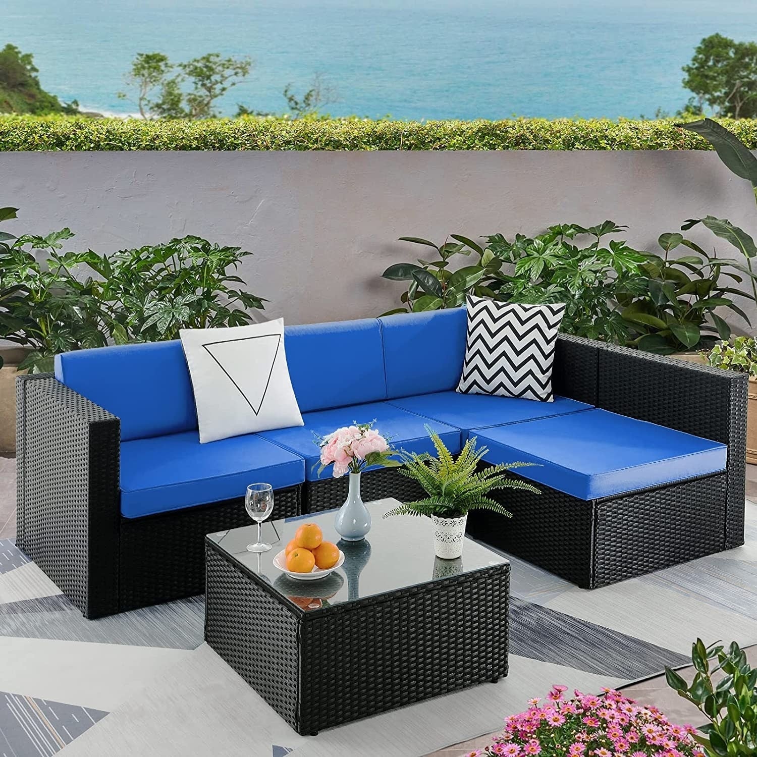 Ensemble de meubles de jardin Bossin 5 pièces, canapé de jardin, ensemble de conversation en osier pour l'extérieur et l'intérieur avec table