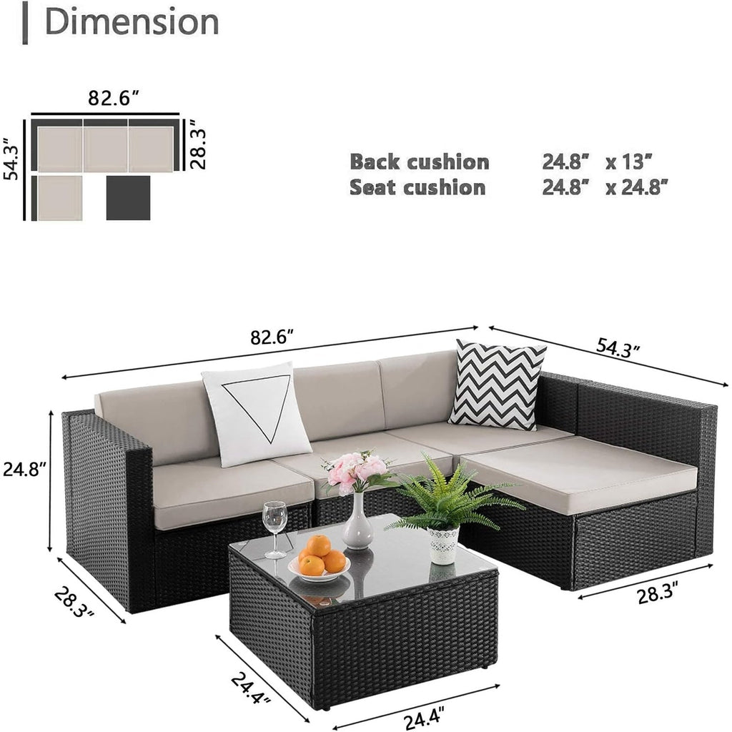Ensemble de meubles de jardin Bossin 5 pièces, canapé de jardin, ensemble de conversation en osier pour l'extérieur et l'intérieur avec table