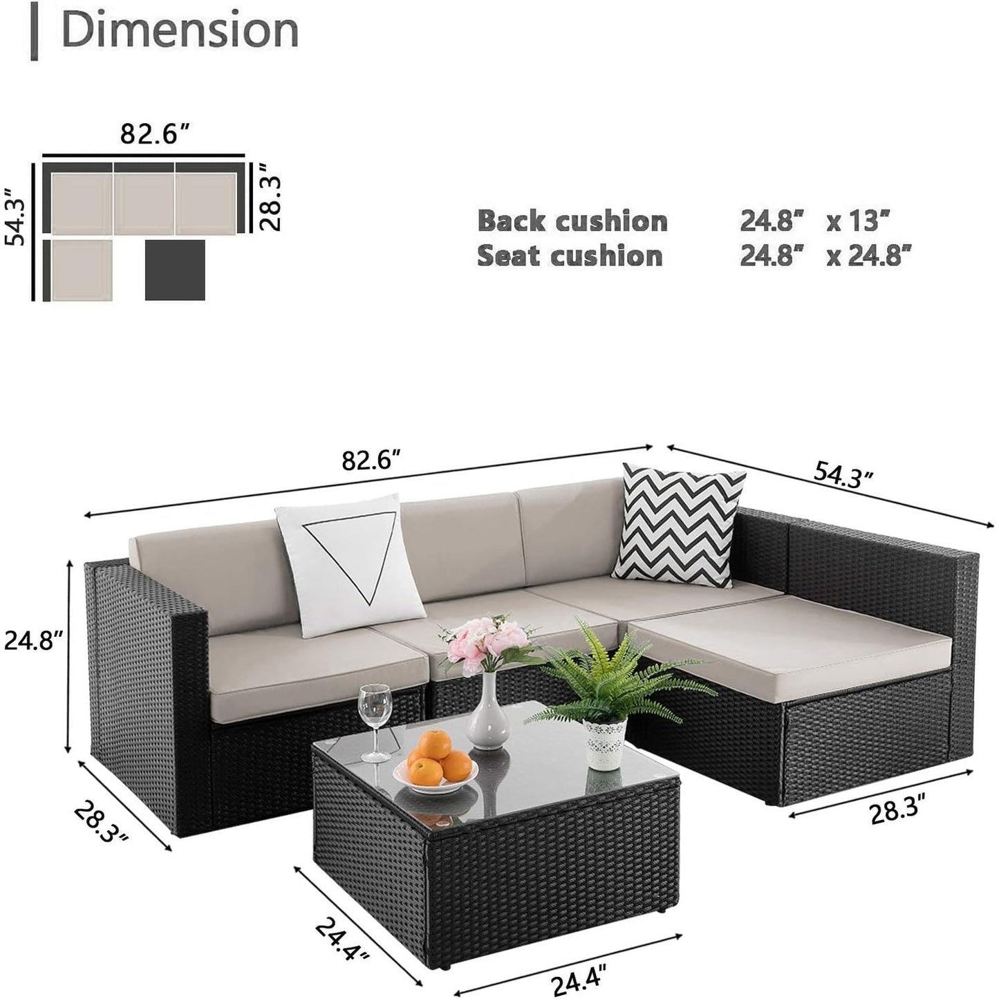 Ensemble de meubles de jardin Bossin 5 pièces, canapé de jardin, ensemble de conversation en osier pour l'extérieur et l'intérieur avec table