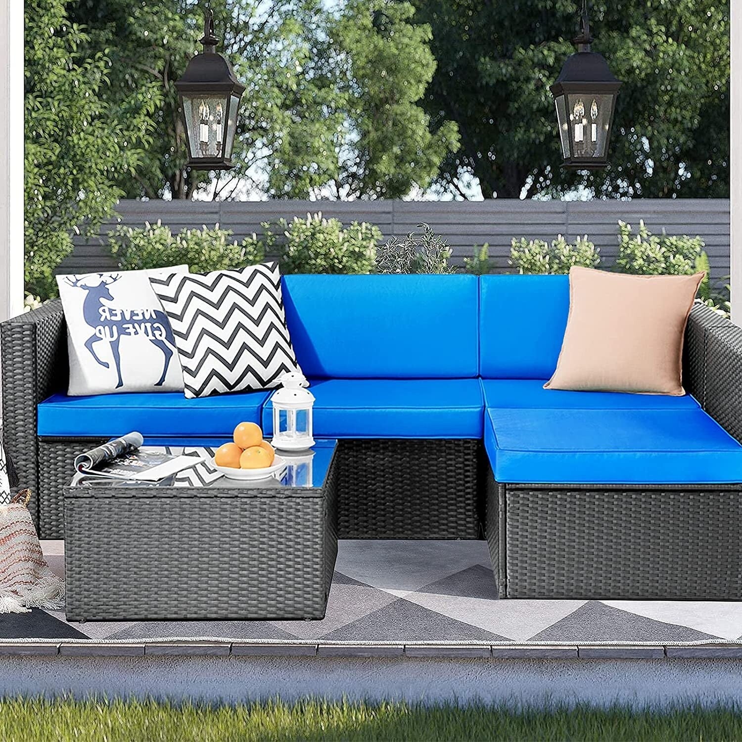 Ensemble de meubles de jardin Bossin 5 pièces, canapé de jardin, ensemble de conversation en osier pour l'extérieur et l'intérieur avec table