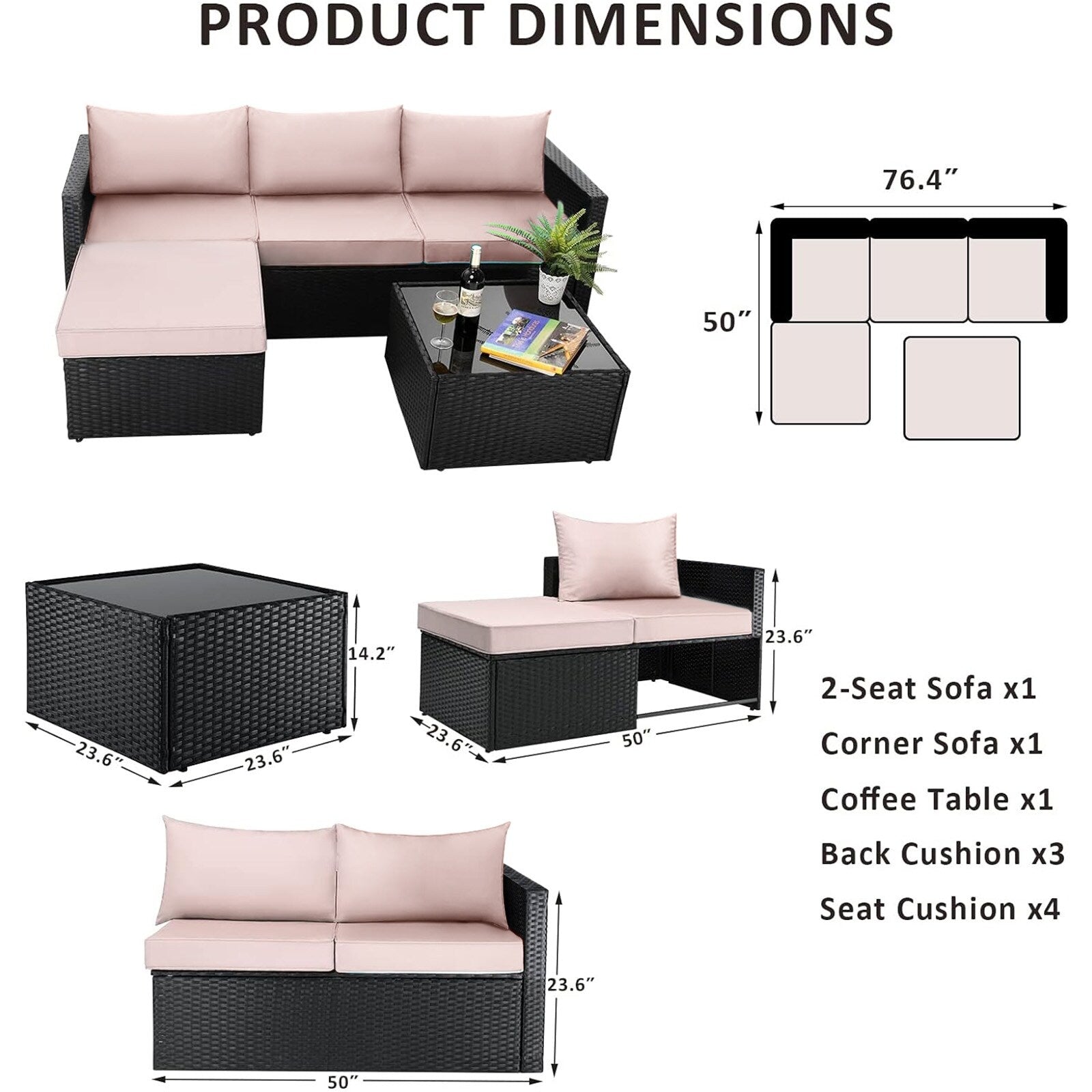 Ensemble de meubles de jardin Bossin 5 pièces, canapé de jardin, ensemble de conversation en osier pour l'extérieur et l'intérieur avec table