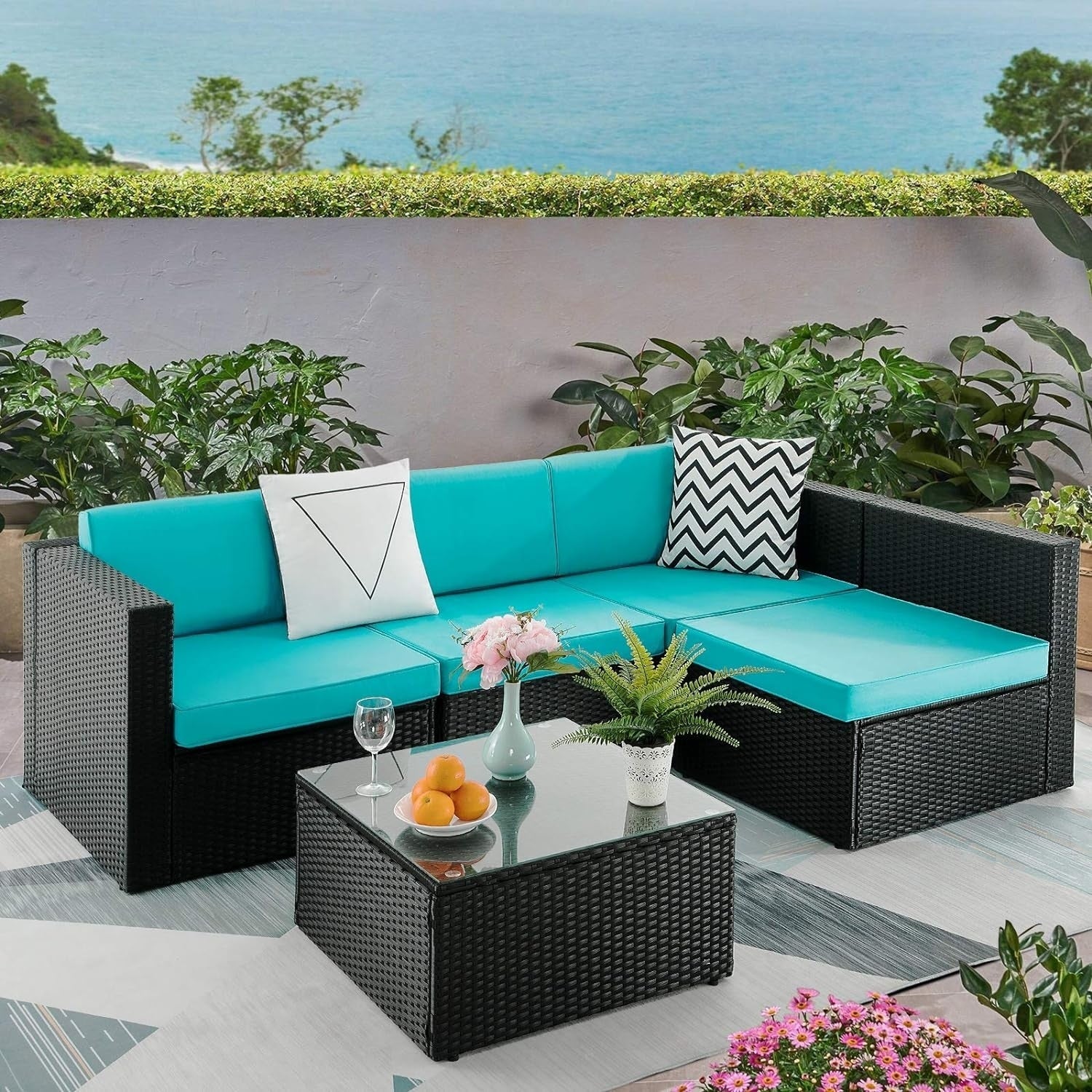 Ensemble de meubles de jardin Bossin 5 pièces, canapé de jardin, ensemble de conversation en osier pour l'extérieur et l'intérieur avec table