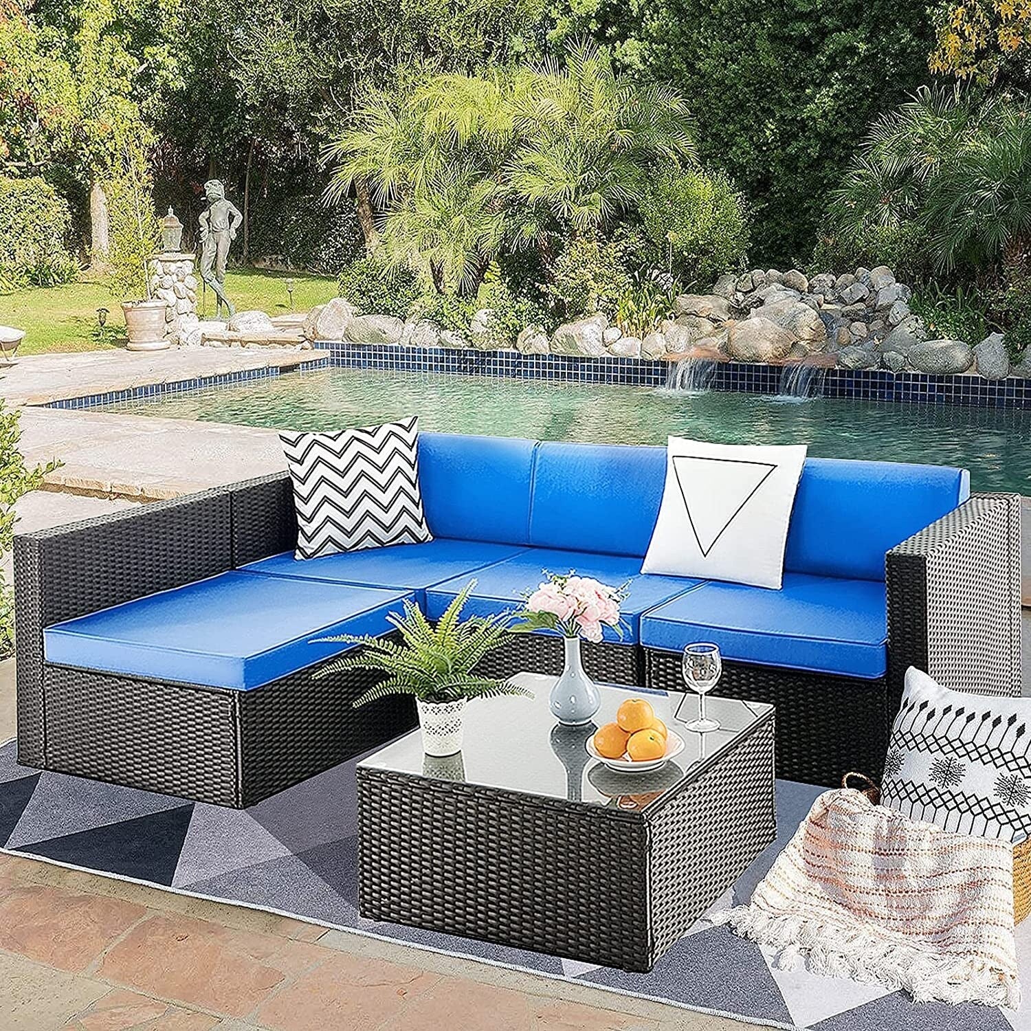Ensemble de meubles de jardin Bossin 5 pièces, canapé de jardin, ensemble de conversation en osier pour l'extérieur et l'intérieur avec table
