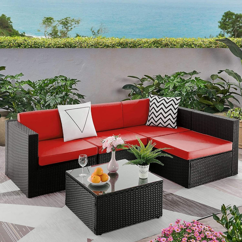 Ensemble de meubles de jardin Bossin 5 pièces, canapé de jardin, ensemble de conversation en osier pour l'extérieur et l'intérieur avec table