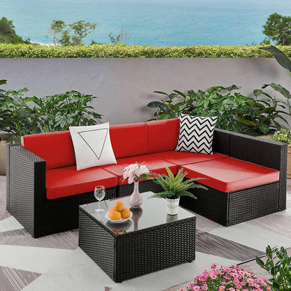 Ensemble de meubles de jardin Bossin 5 pièces, canapé de jardin, ensemble de conversation en osier pour l'extérieur et l'intérieur avec table