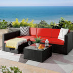 Ensemble de meubles de jardin Bossin 5 pièces, canapé de jardin, ensemble de conversation en osier pour l'extérieur et l'intérieur avec table