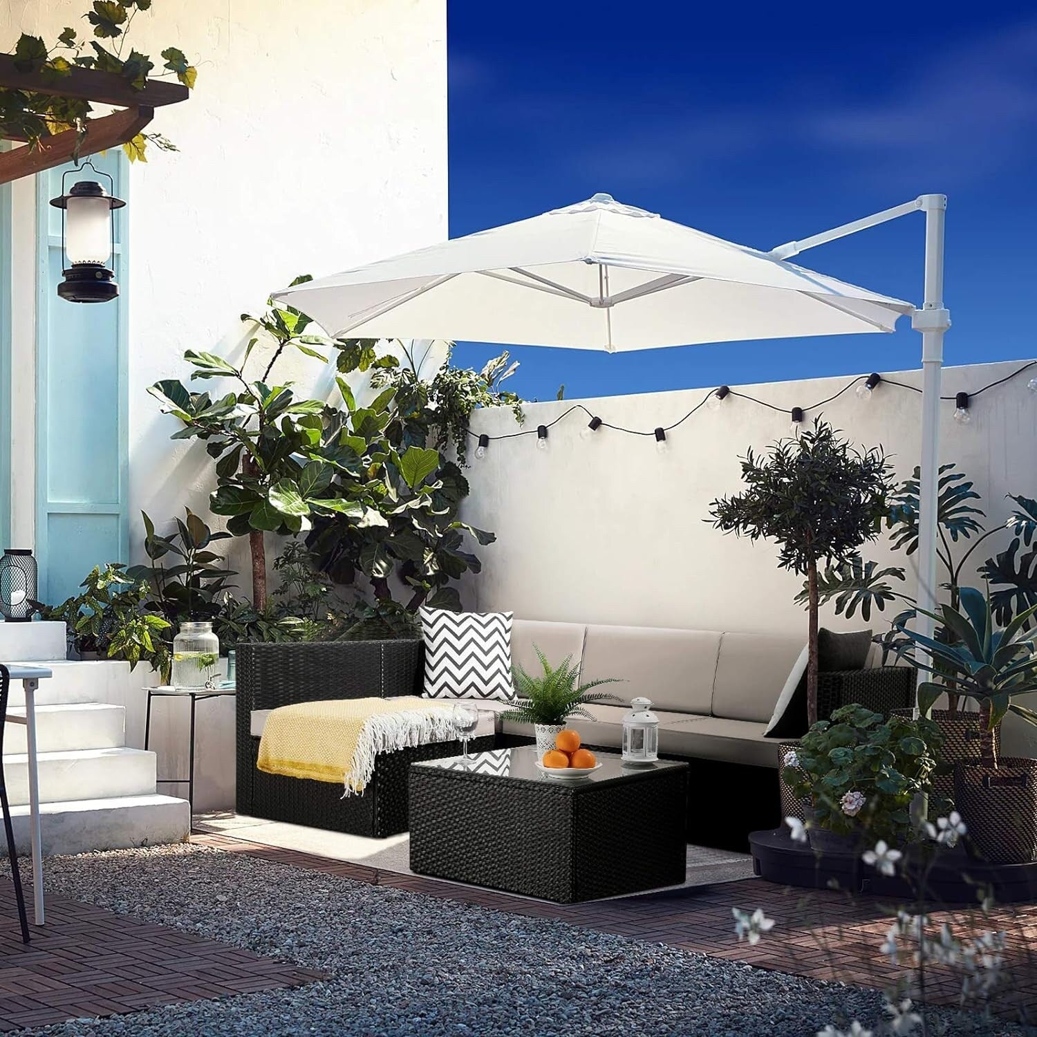 Ensemble de meubles de jardin Bossin 5 pièces, canapé de jardin, ensemble de conversation en osier pour l'extérieur et l'intérieur avec table