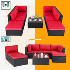 Ensemble de meubles de jardin Bossin 7 pièces, canapé d'extérieur sectionnel, canapé en rotin avec coussins lavables et table en verre