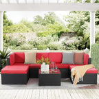 Ensemble de meubles de jardin Bossin 7 pièces, canapé d'extérieur sectionnel, canapé en rotin avec coussins lavables et table en verre