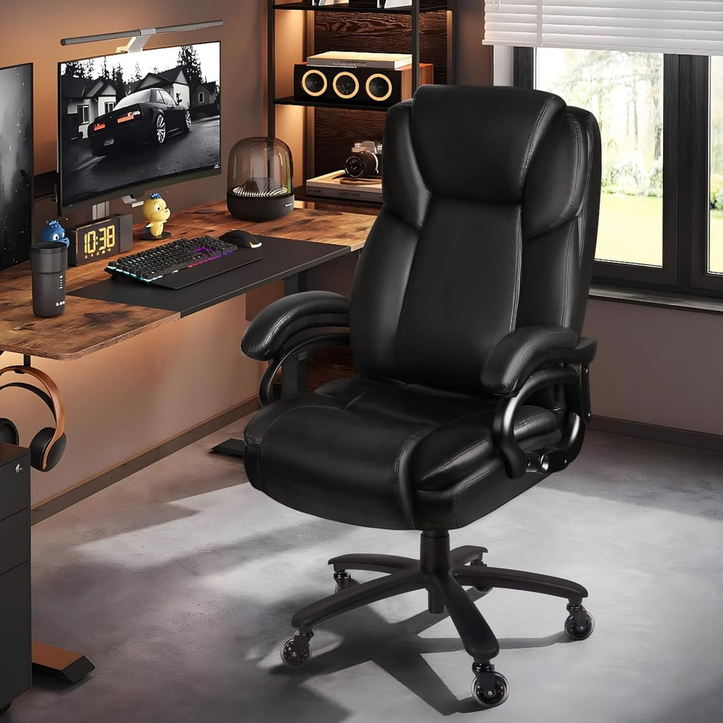 Chaise de bureau exécutive Bossin Big and Tall, chaise ergonomique à soutien lombaire réglable de 500 lb avec dossier haut en cuir PU pour ordinateur