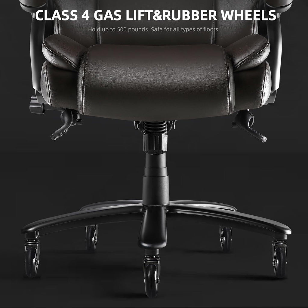 Chaise de bureau exécutive Bossin Big and Tall, chaise ergonomique à soutien lombaire réglable de 500 lb avec dossier haut en cuir PU pour ordinateur