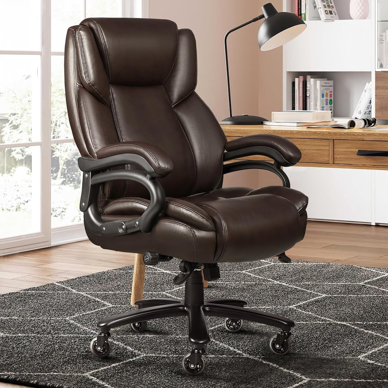 Chaise de bureau exécutive Bossin Big and Tall, chaise ergonomique à soutien lombaire réglable de 500 lb avec dossier haut en cuir PU pour ordinateur