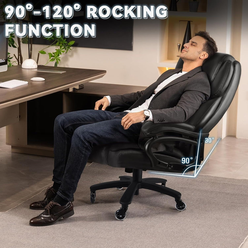 Chaise de bureau exécutive Bossin Big and Tall, chaise ergonomique à soutien lombaire réglable de 500 lb avec dossier haut en cuir PU pour ordinateur