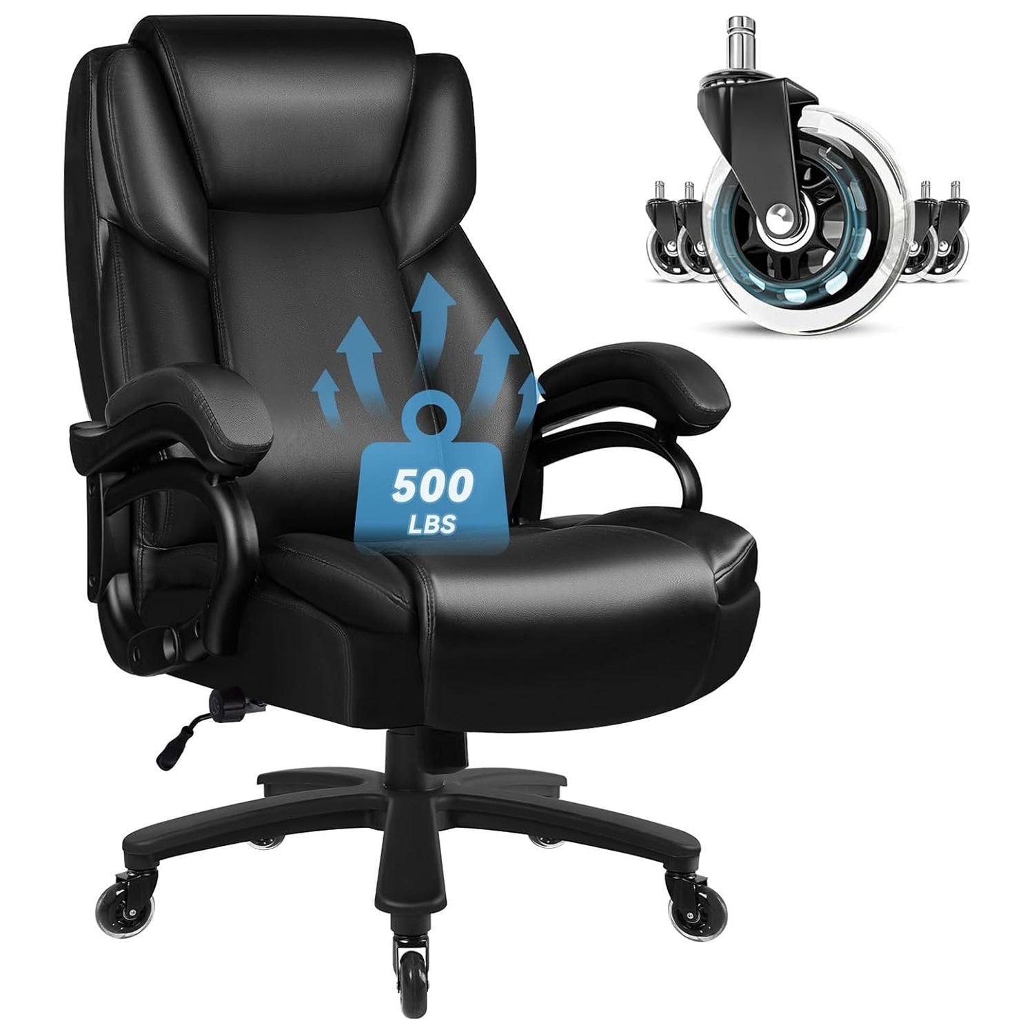 Chaise de bureau exécutive Bossin Big and Tall, chaise ergonomique à soutien lombaire réglable de 500 lb avec dossier haut en cuir PU pour ordinateur