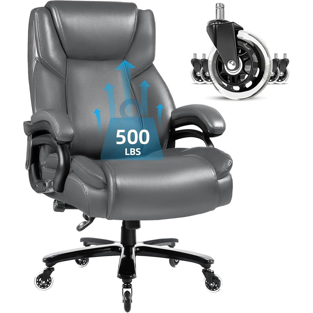 Chaise de bureau exécutive Bossin Big and Tall, chaise ergonomique à soutien lombaire réglable de 500 lb avec dossier haut en cuir PU pour ordinateur