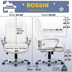 Chaise de bureau Bossin Big and Tall, chaise de direction à dossier haut, chaise de direction ergonomique réglable en cuir, 400 lb