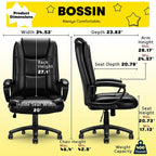 Chaise de bureau Bossin Big and Tall, chaise de direction à dossier haut, chaise de direction ergonomique réglable en cuir, 400 lb