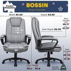 Chaise de bureau Bossin Big and Tall, chaise de direction à dossier haut, chaise de direction ergonomique réglable en cuir, 400 lb