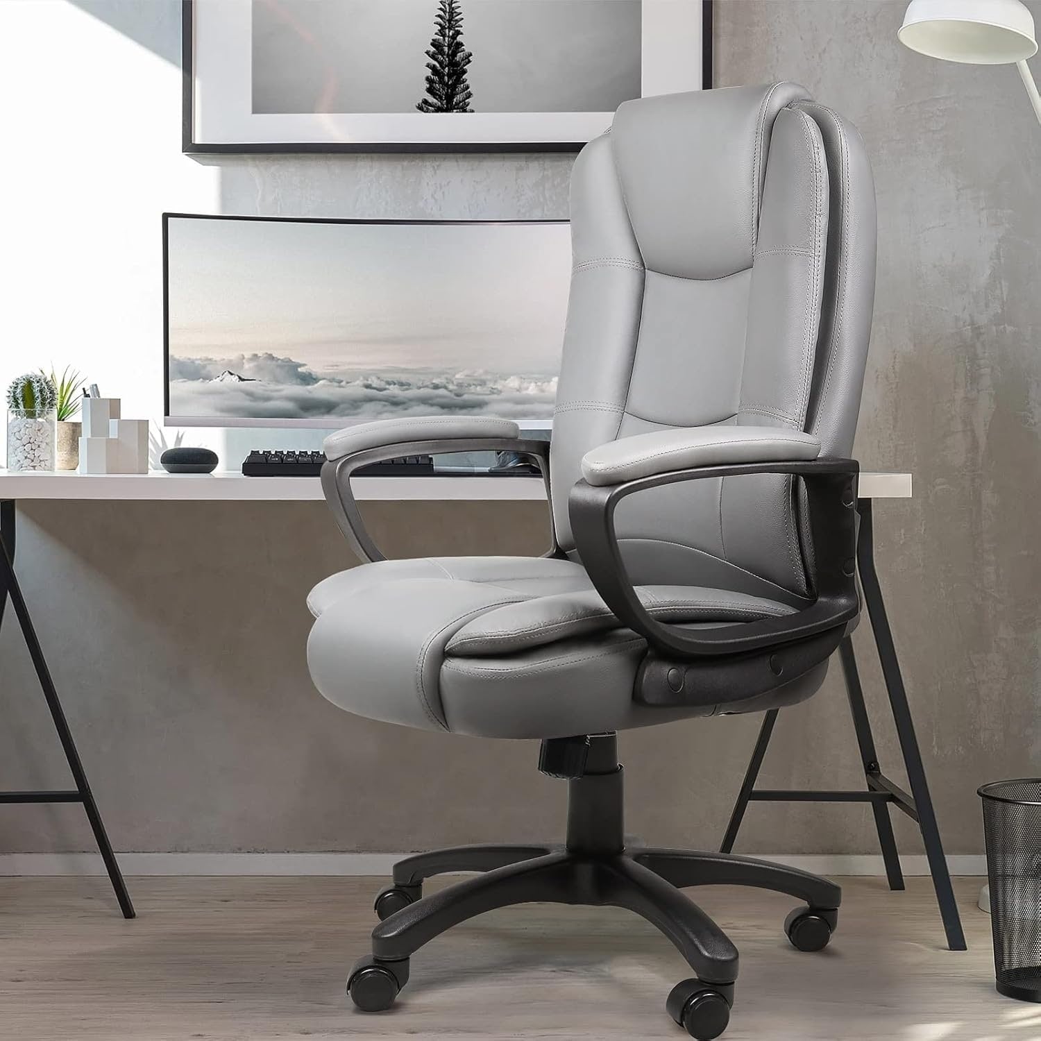 Chaise de bureau Bossin Big and Tall, chaise de direction à dossier haut, chaise de direction ergonomique réglable en cuir, 400 lb