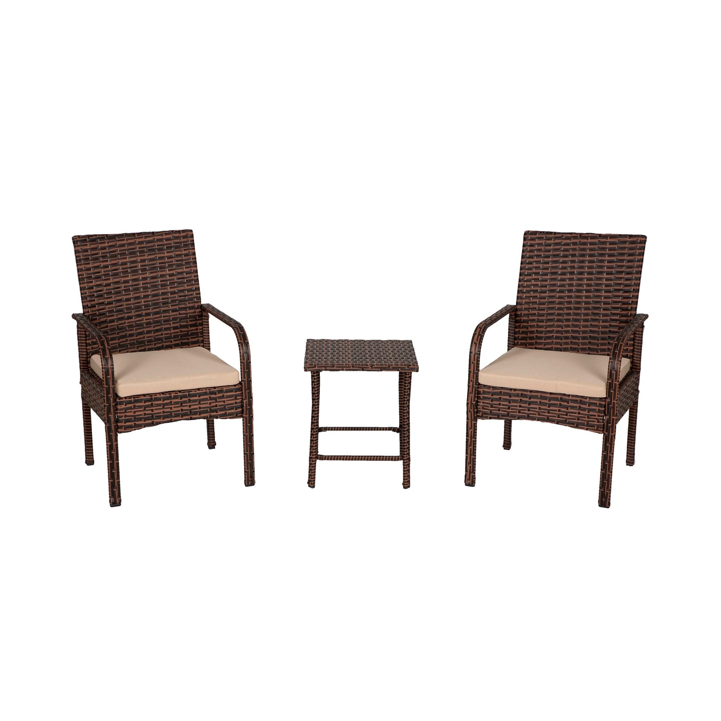 Ensemble de jardin bistrot Bradbury Outdoor 3 pièces en osier avec coussins