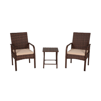 Ensemble de jardin bistrot Bradbury Outdoor 3 pièces en osier avec coussins