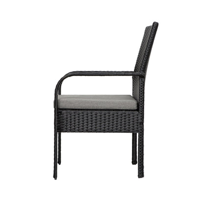 Ensemble de jardin bistrot Bradbury Outdoor 3 pièces en osier avec coussins