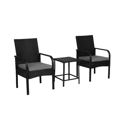 Ensemble de jardin bistrot Bradbury Outdoor 3 pièces en osier avec coussins