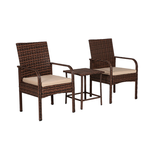 Ensemble de jardin bistrot Bradbury Outdoor 3 pièces en osier avec coussins