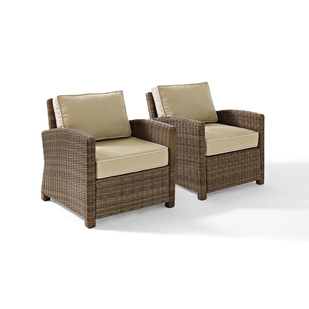 Chaises d'extérieur en osier Crosley Bradenton avec coussins sable (lot de 2)