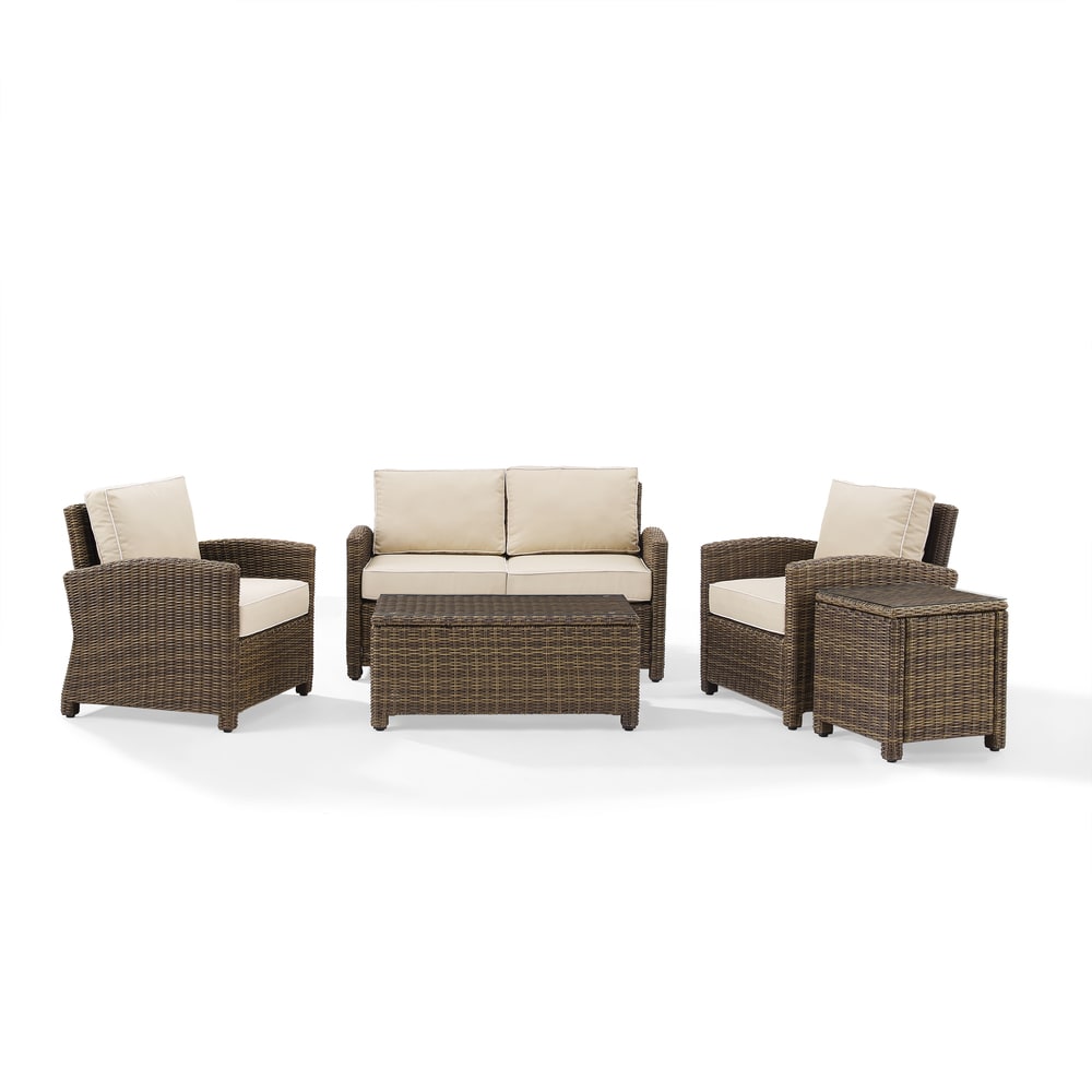 Ensemble de meubles de jardin en osier Crosley Bradenton, 5 pièces, avec causeuse et causeuse - 131,5 L x 93,75 P x 32,5 H