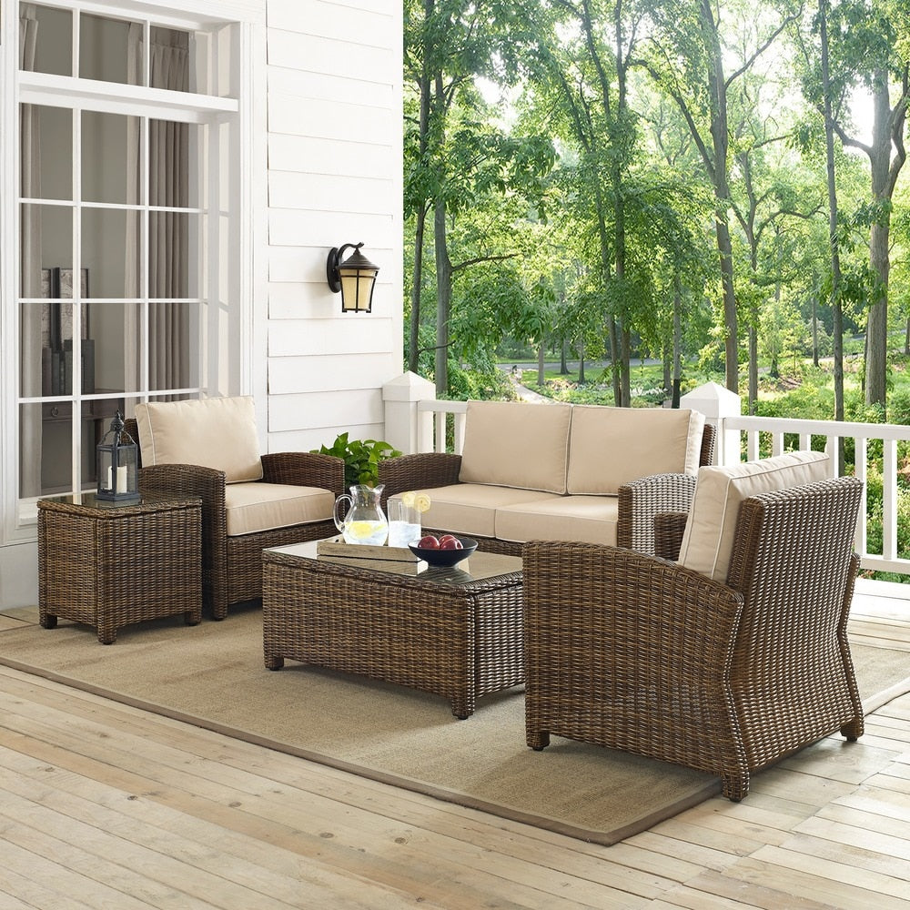 Ensemble de meubles de jardin en osier Crosley Bradenton, 5 pièces, avec causeuse et causeuse - 131,5 L x 93,75 P x 32,5 H