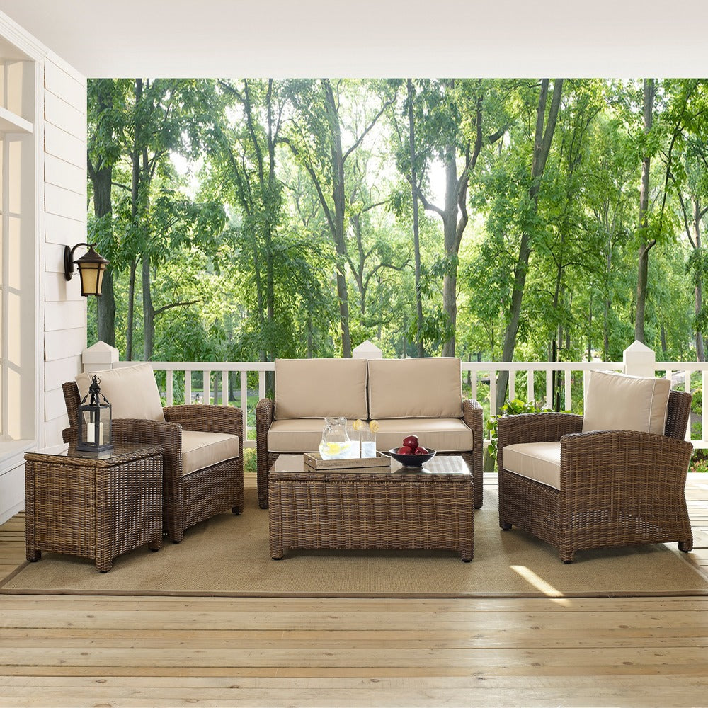 Ensemble de meubles de jardin en osier Crosley Bradenton, 5 pièces, avec causeuse et causeuse - 131,5 L x 93,75 P x 32,5 H