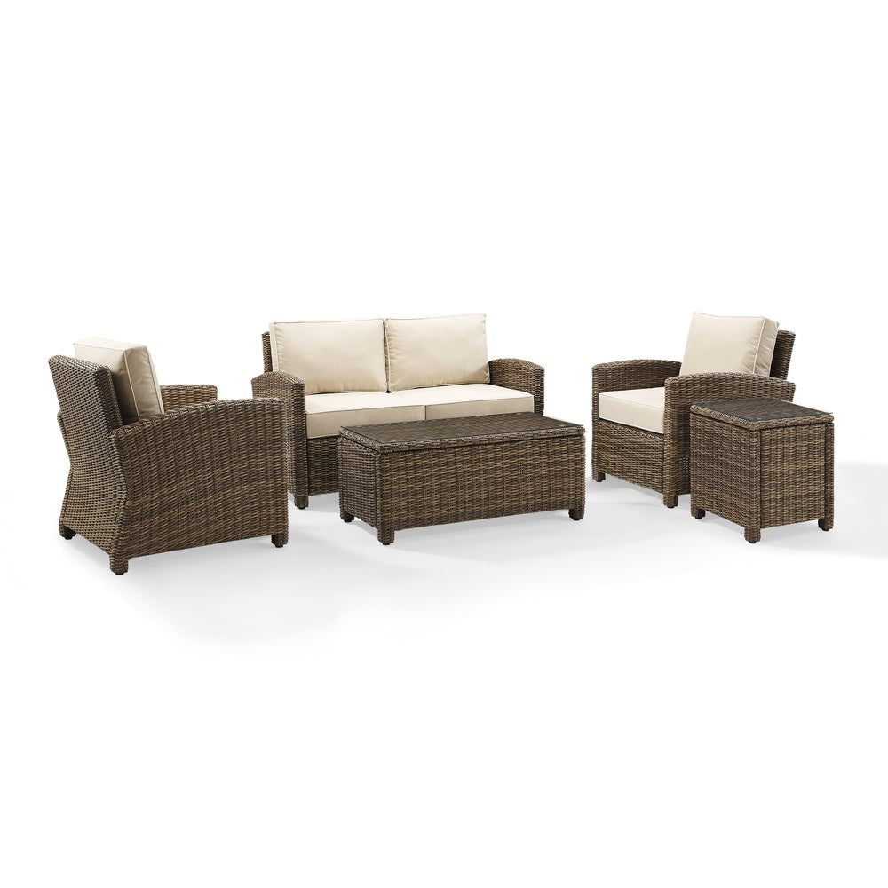 Ensemble de meubles de jardin en osier Crosley Bradenton, 5 pièces, avec causeuse et causeuse - 131,5 L x 93,75 P x 32,5 H