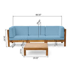 Ensemble de canapés d'extérieur 3 places en bois d'acacia Brava avec table basse et coussins par Christopher Knight Home