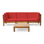 Ensemble de canapés d'extérieur 3 places en bois d'acacia Brava avec table basse et coussins par Christopher Knight Home