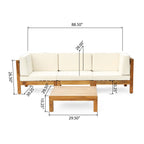 Ensemble de canapés d'extérieur 3 places en bois d'acacia Brava avec table basse et coussins par Christopher Knight Home