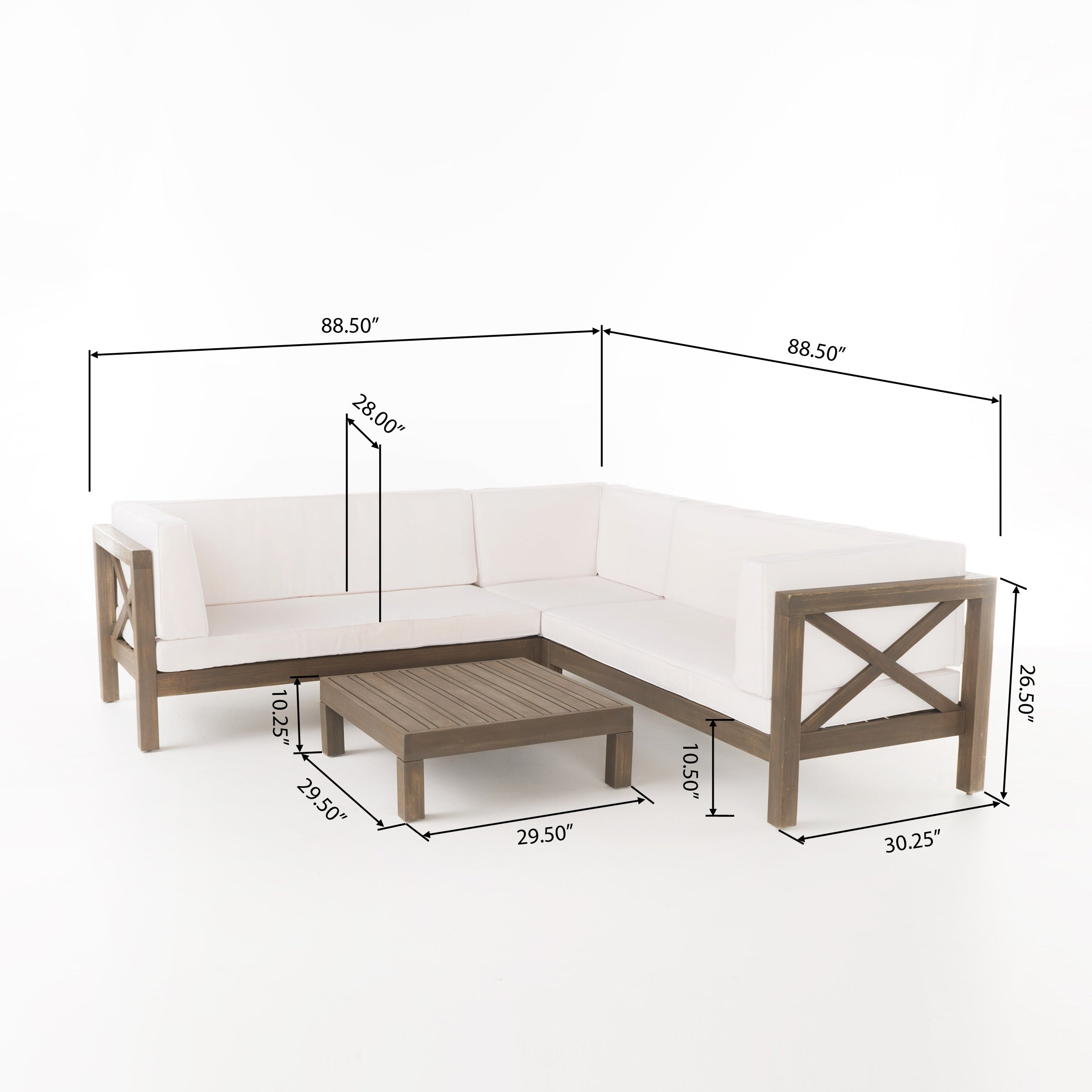 Ensemble de salon d'extérieur sectionnel Brava en acacia par Christopher Knight Home - 88,50 L x 88,50 l x 26,50 H