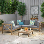 Ensemble de salon d'extérieur sectionnel Brava en acacia par Christopher Knight Home - 88,50 L x 88,50 l x 26,50 H