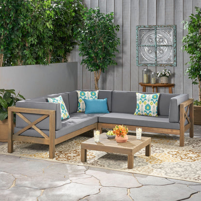 Ensemble de salon d'extérieur sectionnel Brava en acacia par Christopher Knight Home - 88,50 L x 88,50 l x 26,50 H