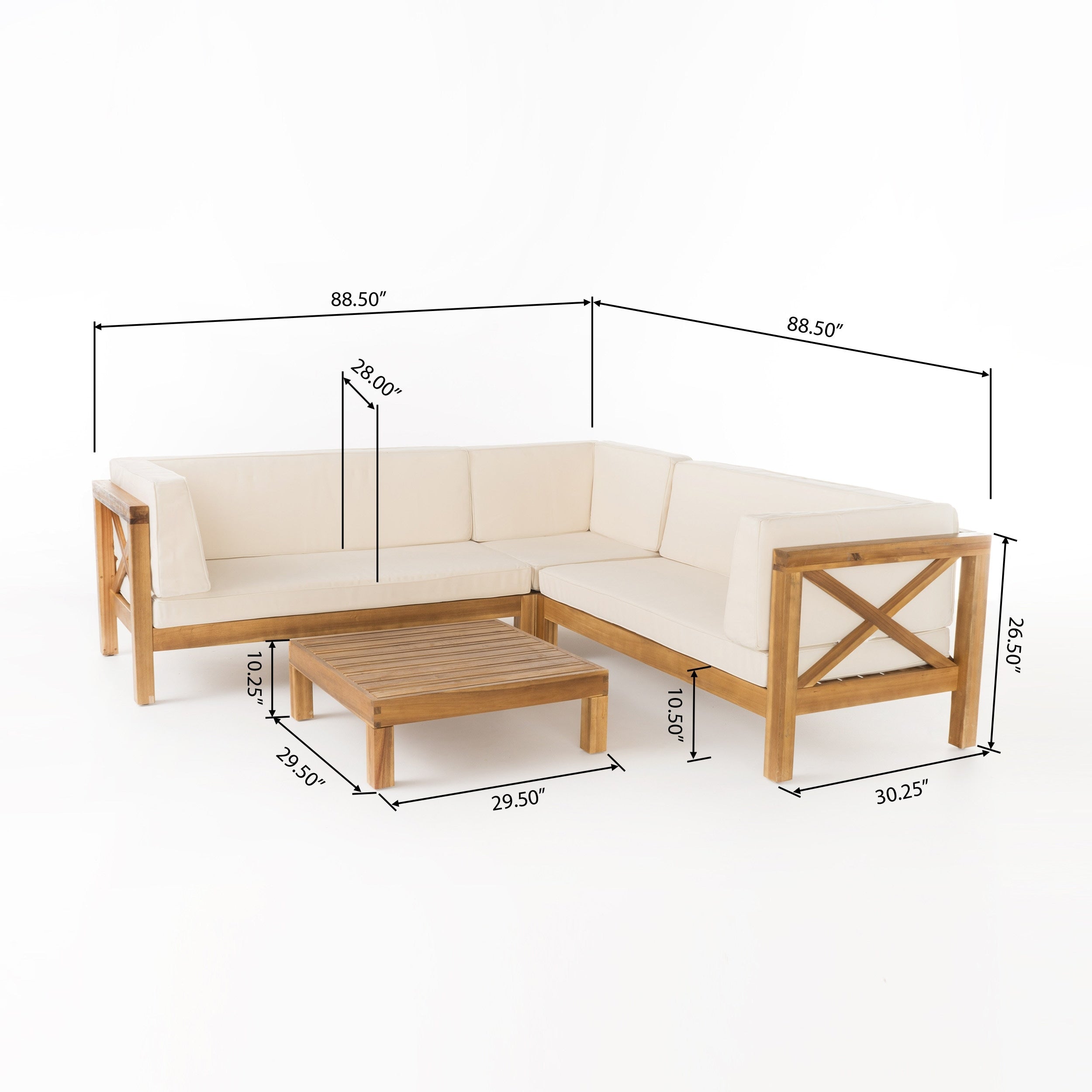 Ensemble de salon d'extérieur sectionnel Brava en acacia par Christopher Knight Home - 88,50 L x 88,50 l x 26,50 H