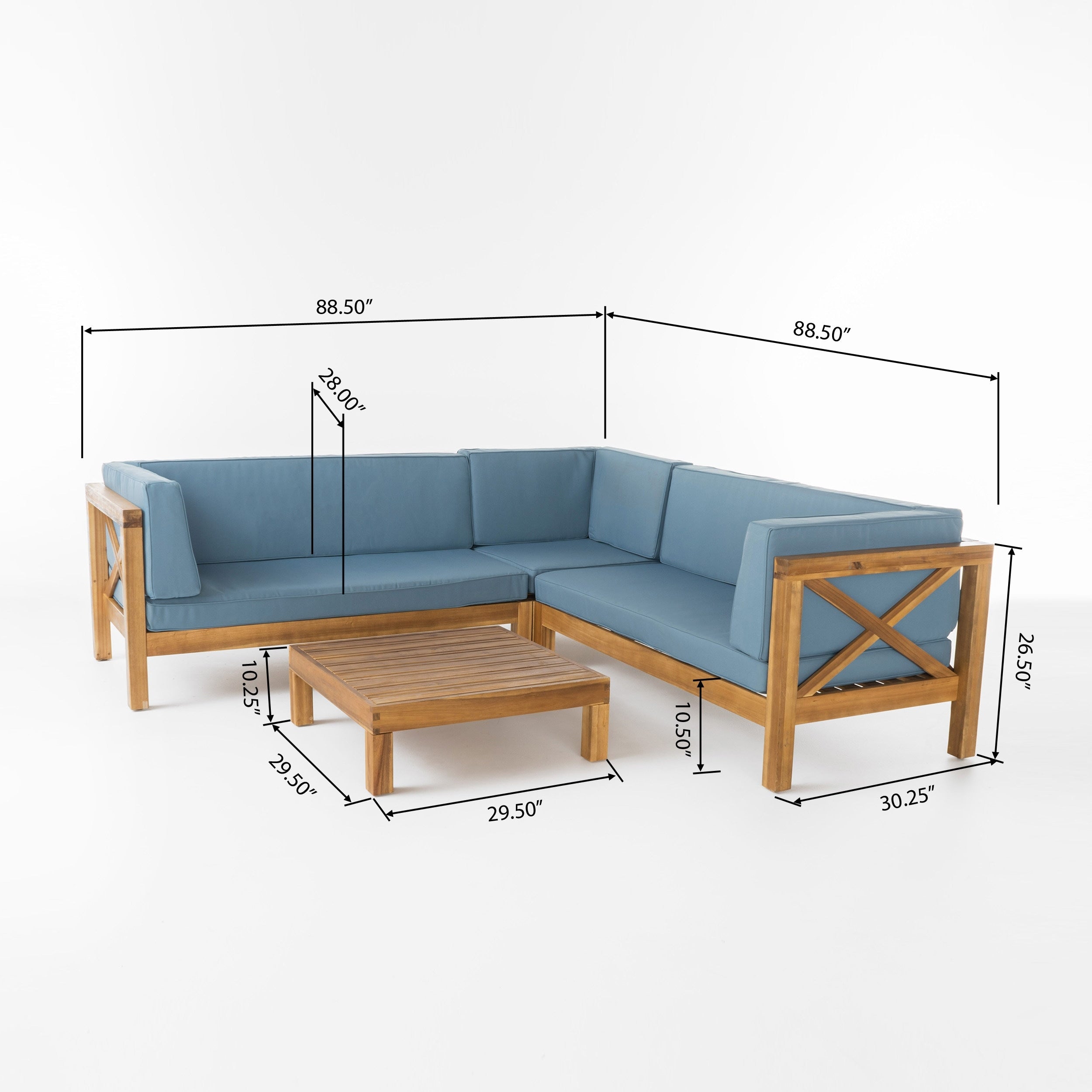 Ensemble de salon d'extérieur sectionnel Brava en acacia par Christopher Knight Home - 88,50 L x 88,50 l x 26,50 H